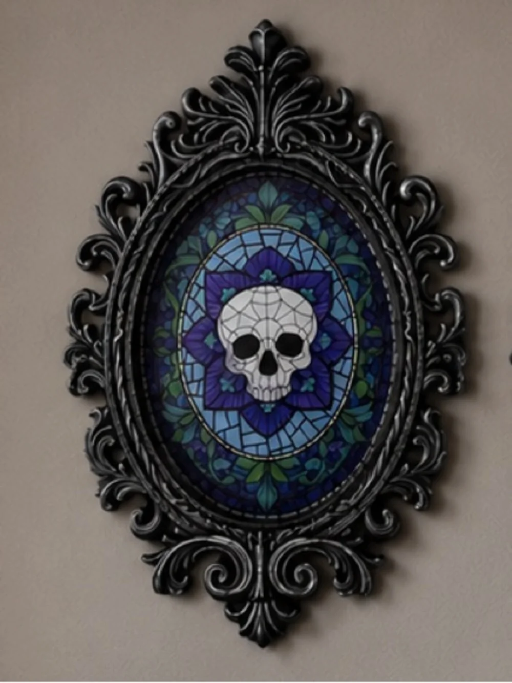 Christian Siriano Halloween Skull stained glass style framed wall art viral nwt